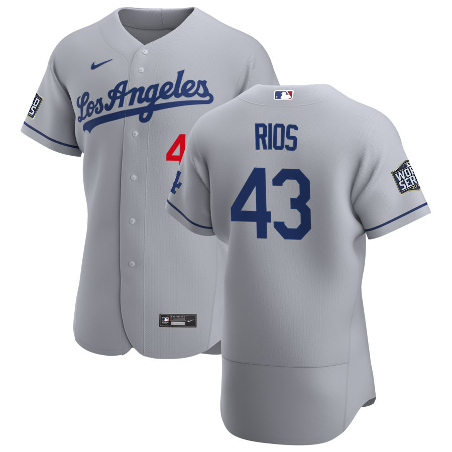 Los Angeles Dodgers #43 Edwin Rios Men Nike Gray Road 2020 World Series Champions Authentic Team MLB Jersey->los angeles dodgers->MLB Jersey